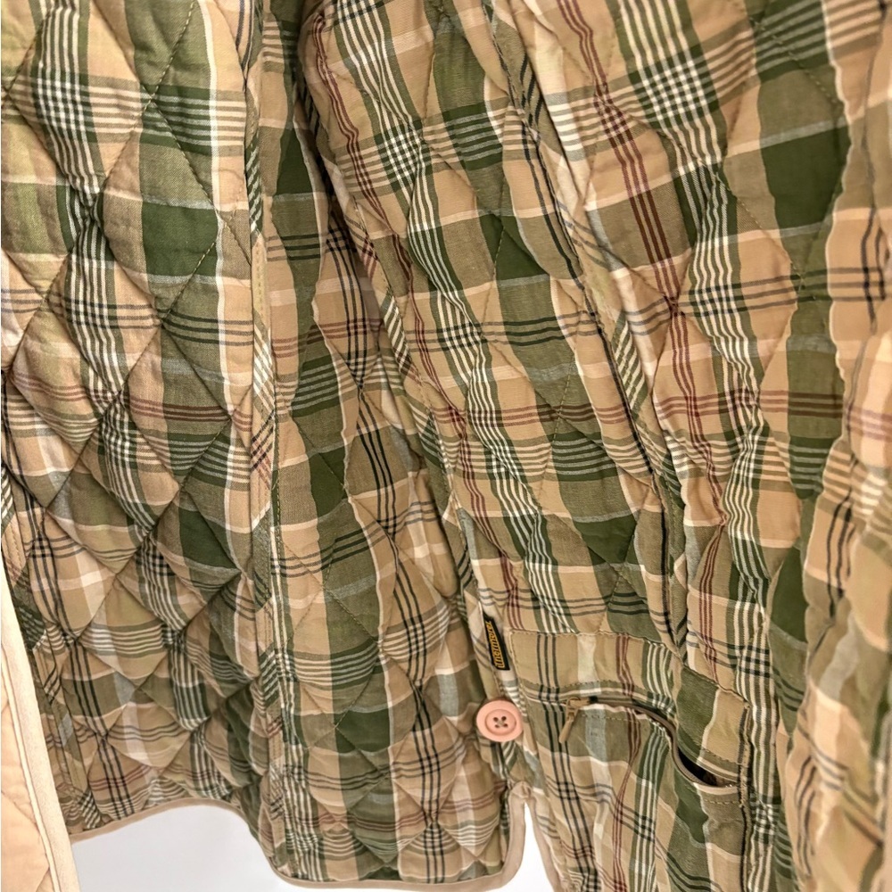 Vintage LL Bean Quilted Khaki Plaid Insulated Barn Coat Size Small - Picture 6 of 17